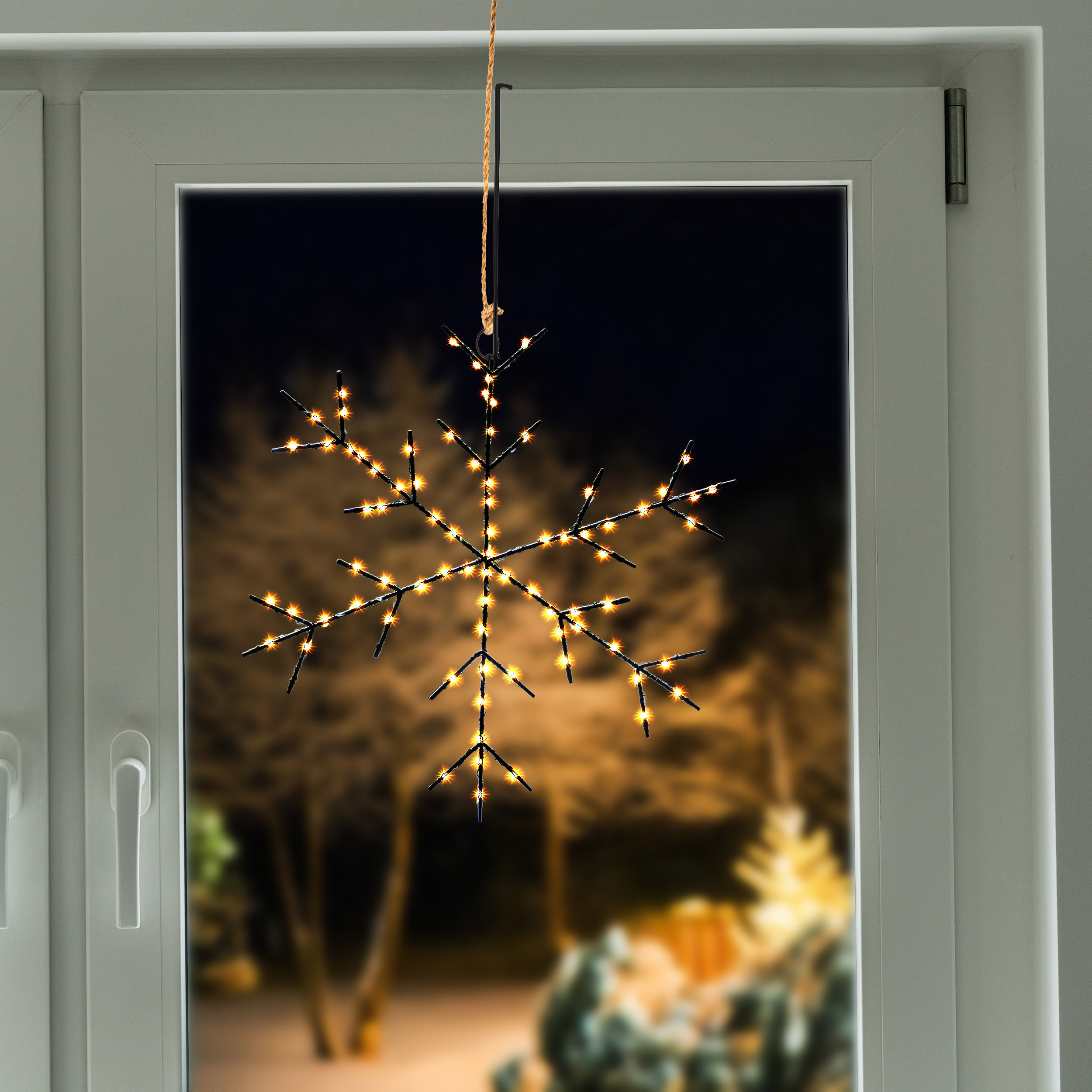 Hängende Solar Schneeflocke Ø 40 cm mit 200 warmweißen LEDs