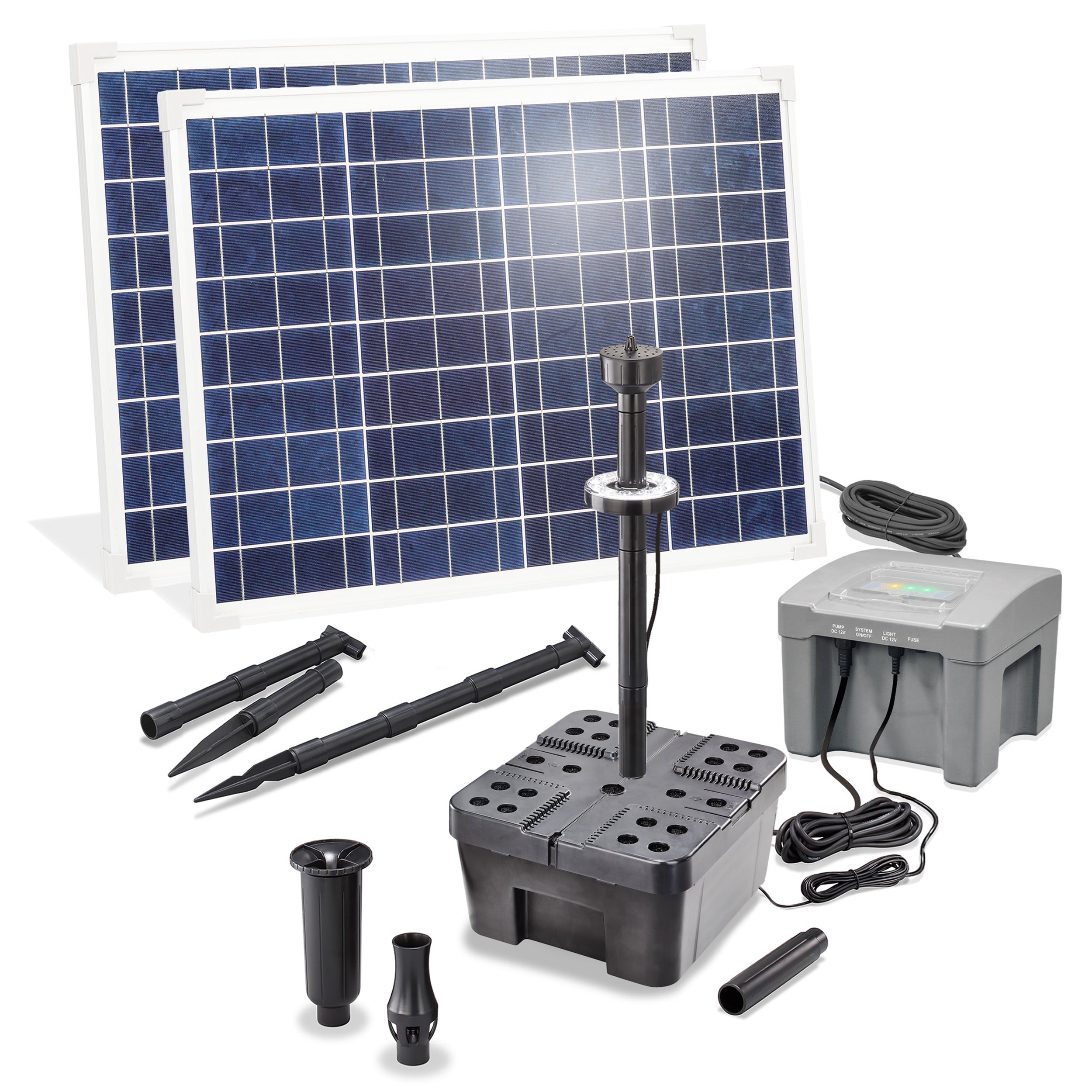 Solar Unterwasserfilter-Set 100/4000 mit 24 Ah LiFePO4-Akkuspeicher