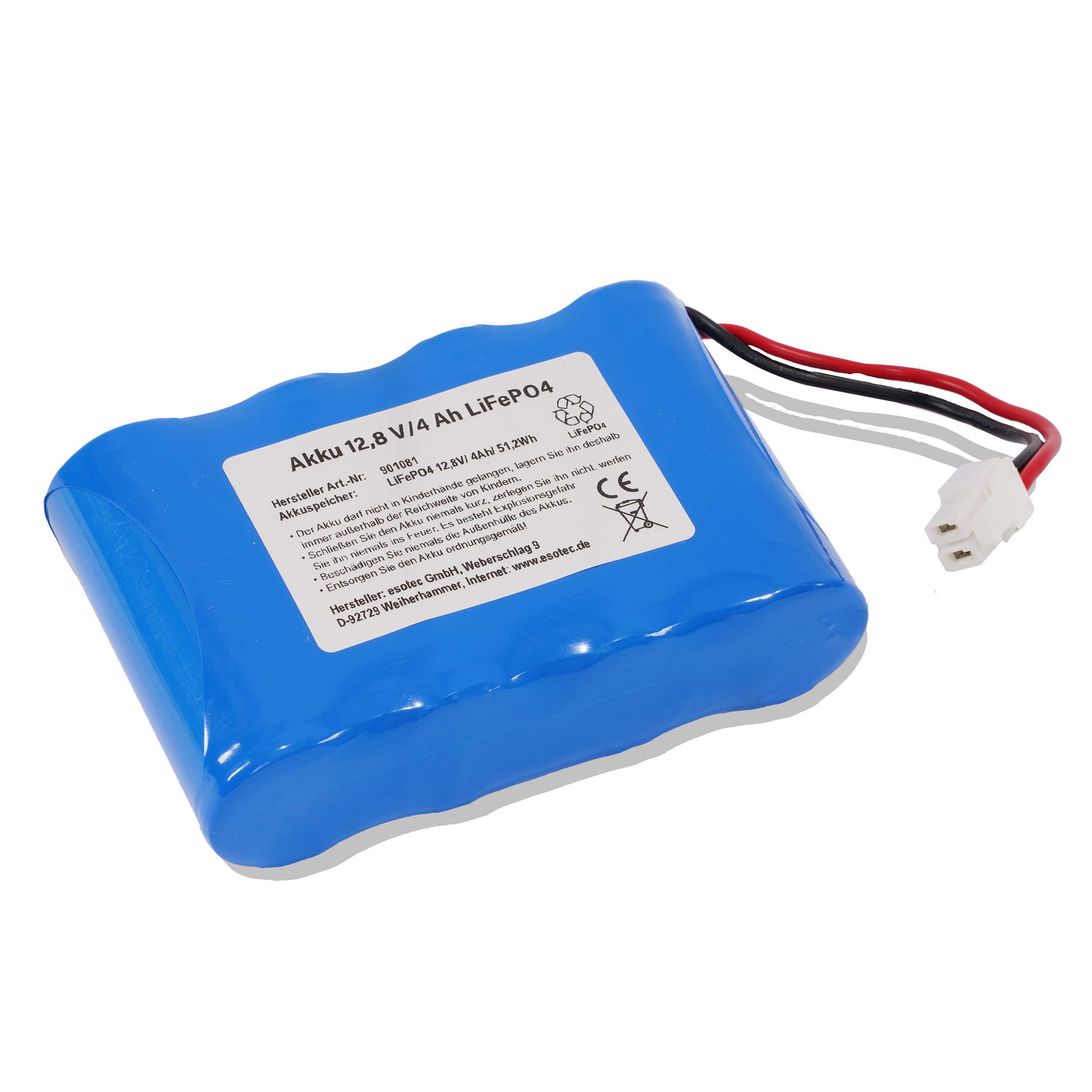 Ersatzakkupack LiFePO4 12,8 V / 4 Ah - mit Stecker weiß