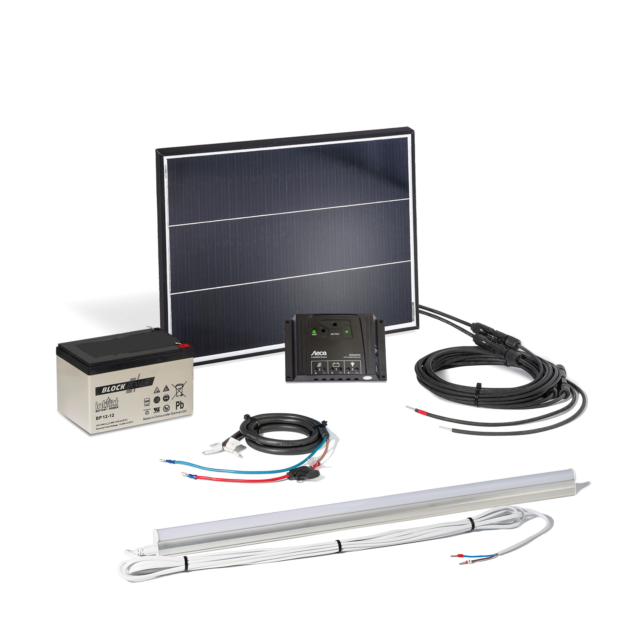 Solars Inselanlage 37 Wp mit 12V/ 12 Ah Akku und Leuchte