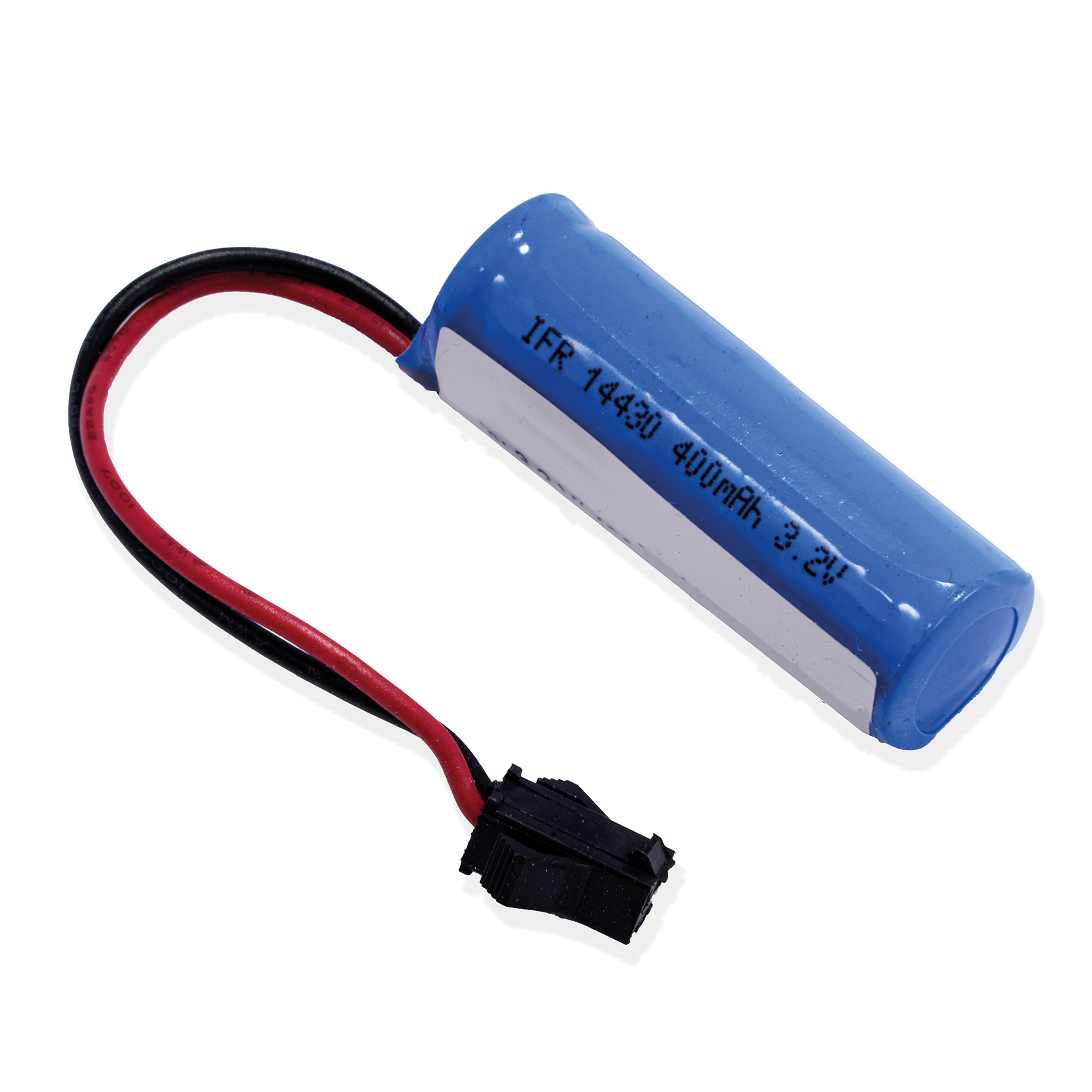 Akku LiFePO4 3,2 V 400 mAh - Baugröße 14430 mit Stecker schwarz