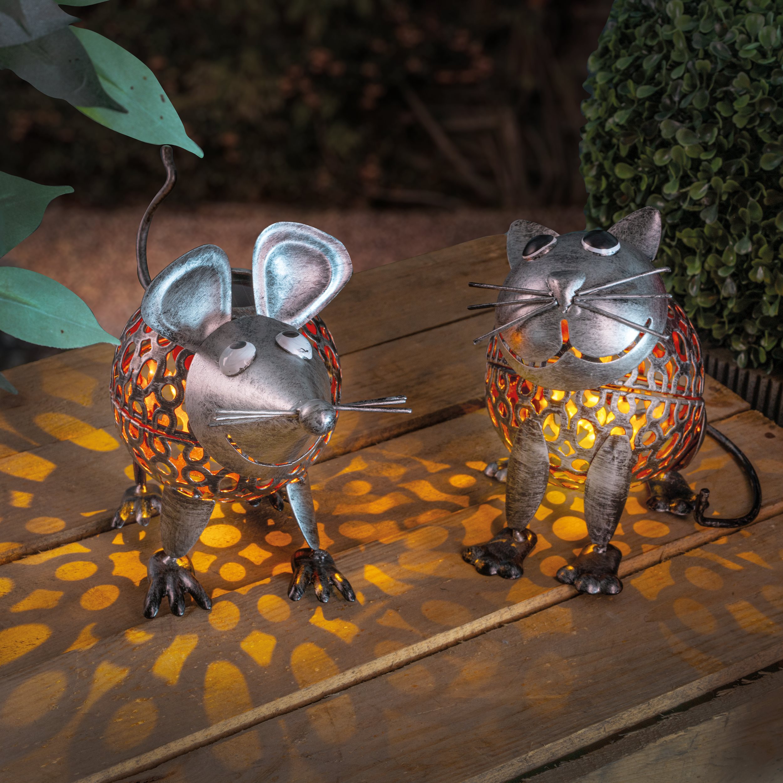 Solarfiguren Koko und Bommel im 2er-Set, silberfarben