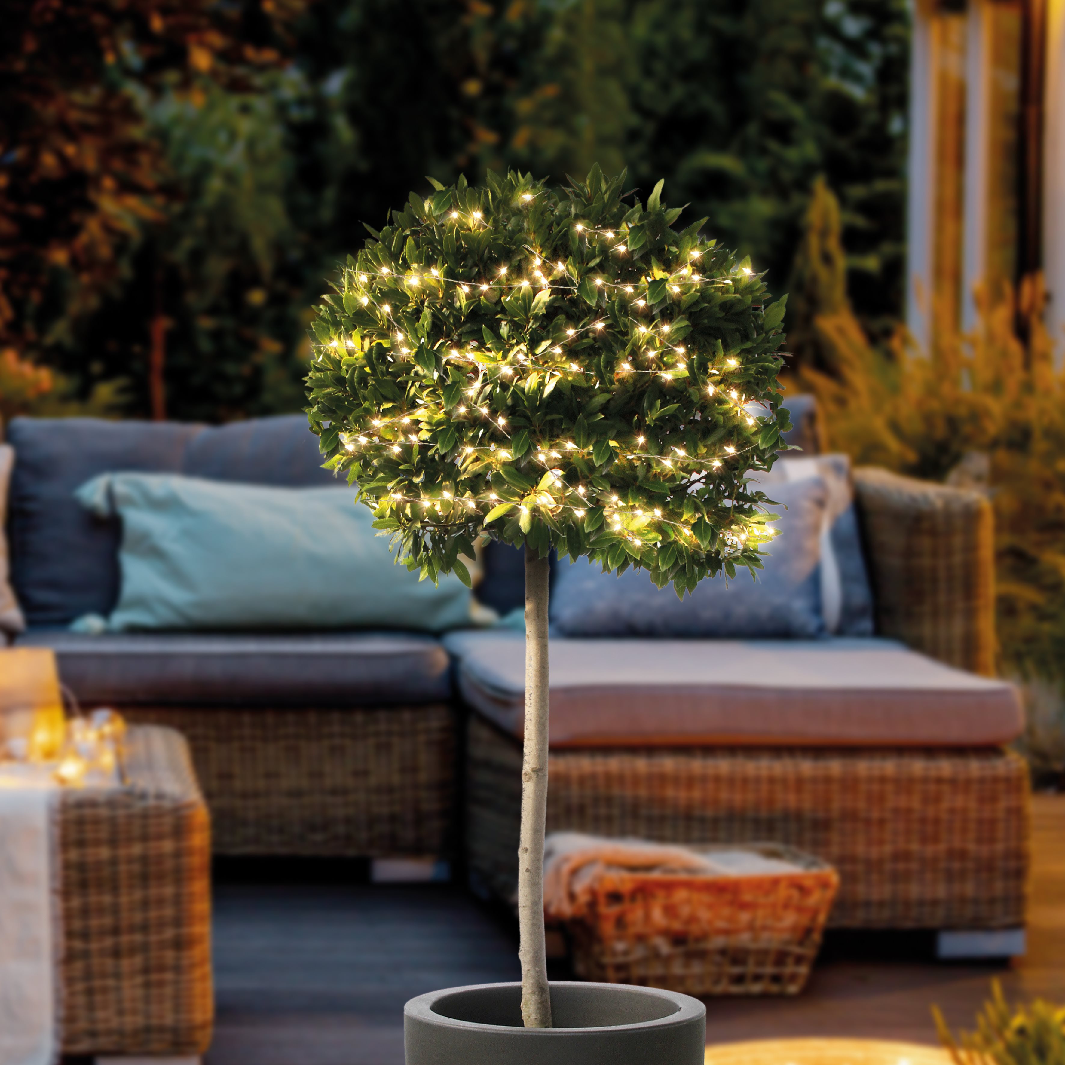 Solar Cluster-Lichterkette mit 200 warmweißen LEDs