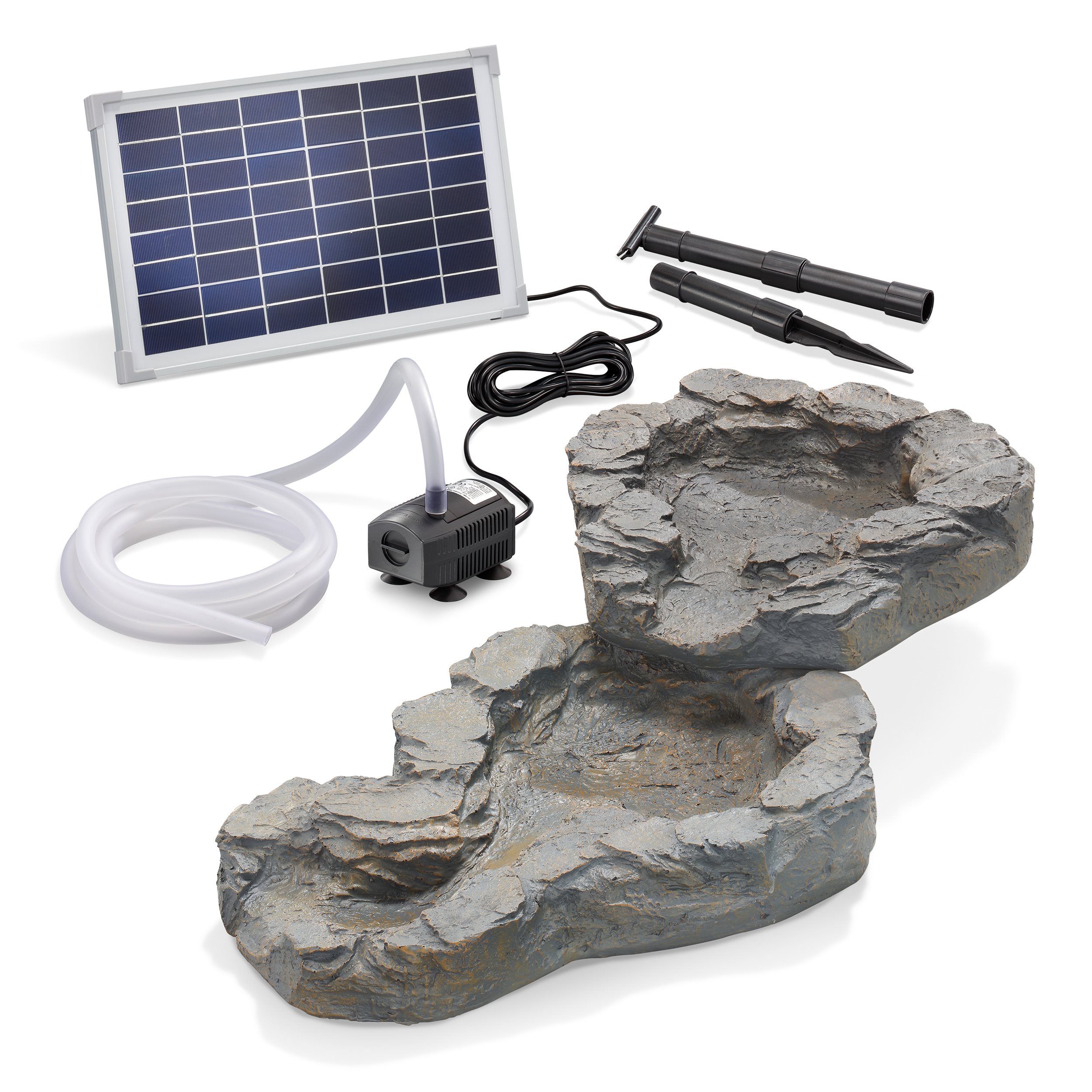 Bachlaufschalen-Set 2-teilig grau mit Solarpumpe
