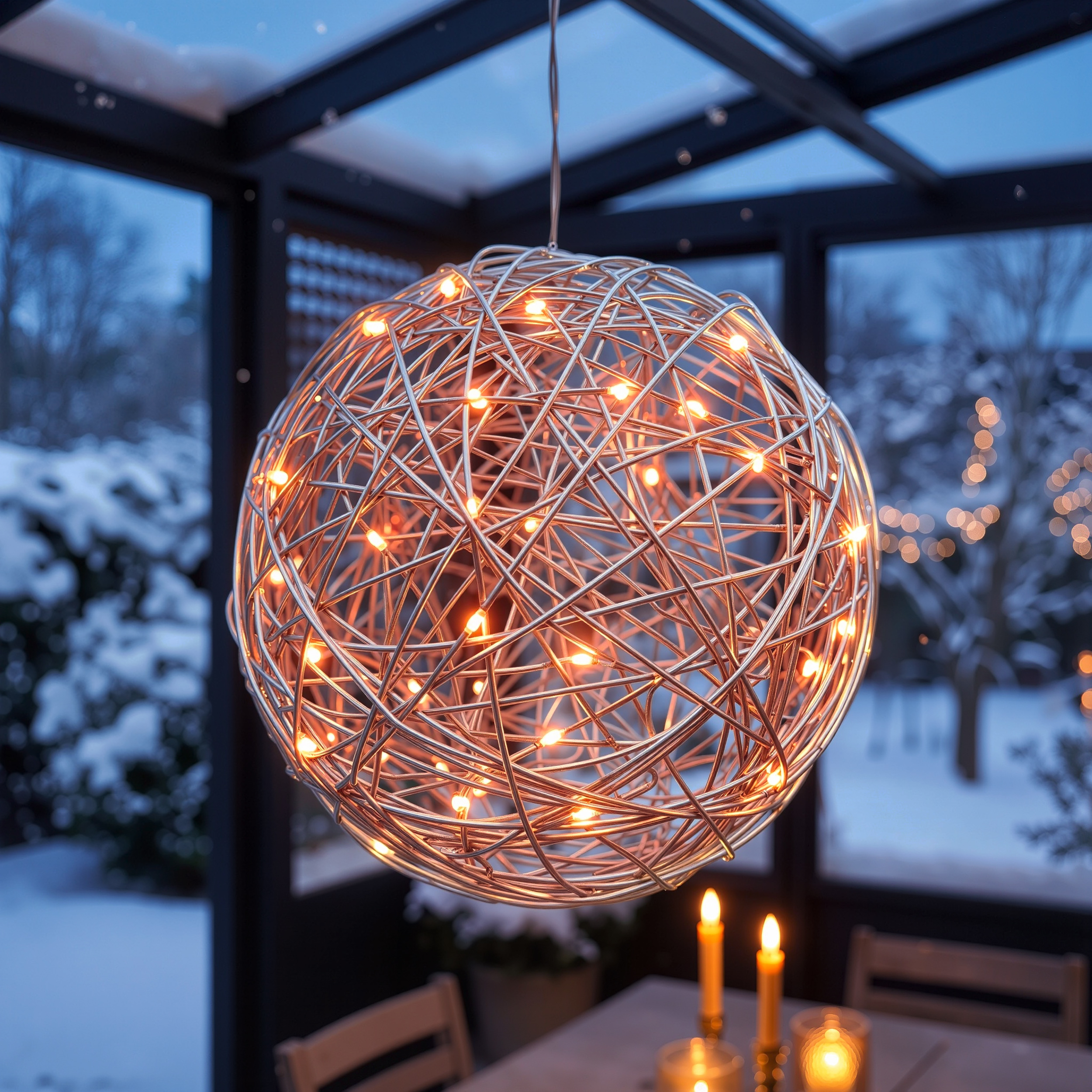 Solar Deko-Drahtkugel 25 cm mit 50 bernsteinfarben LEDs
