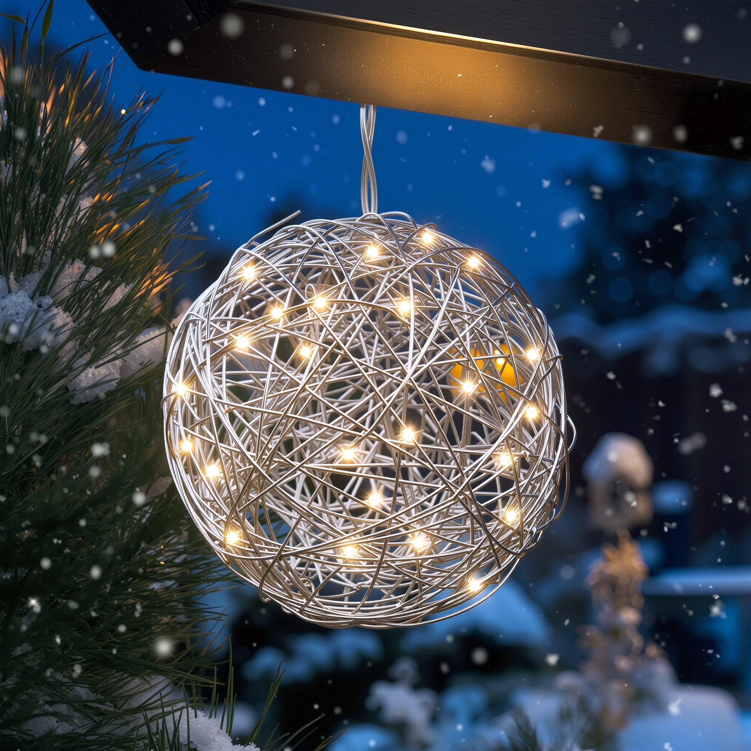 Solar Deko-Drahtkugel 25 cm mit 50 hellweißen LEDs