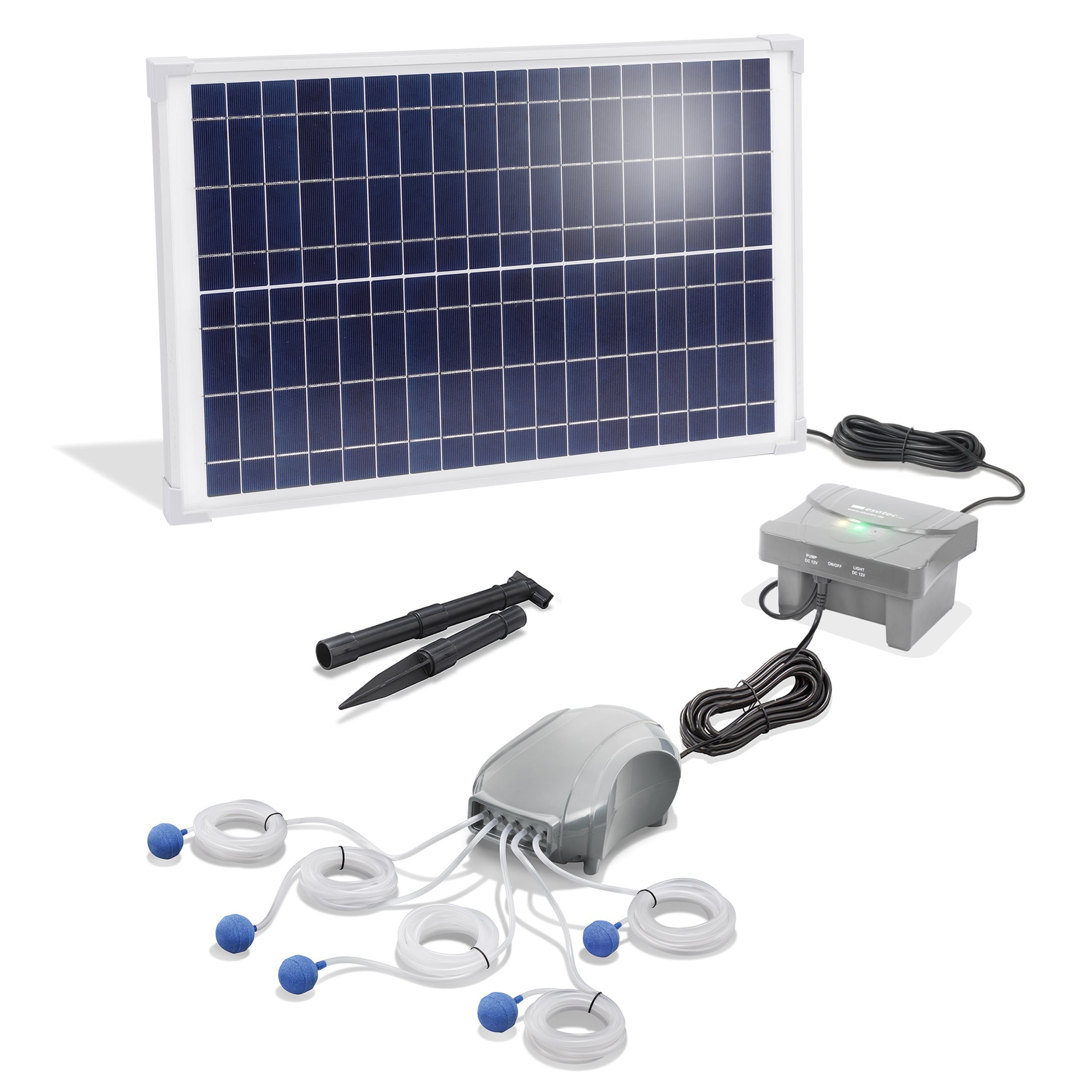 Solar Teichbelüfterset 25/600 5 Ausgänge mit 6 Ah LiFePO4 Akkuspeicher