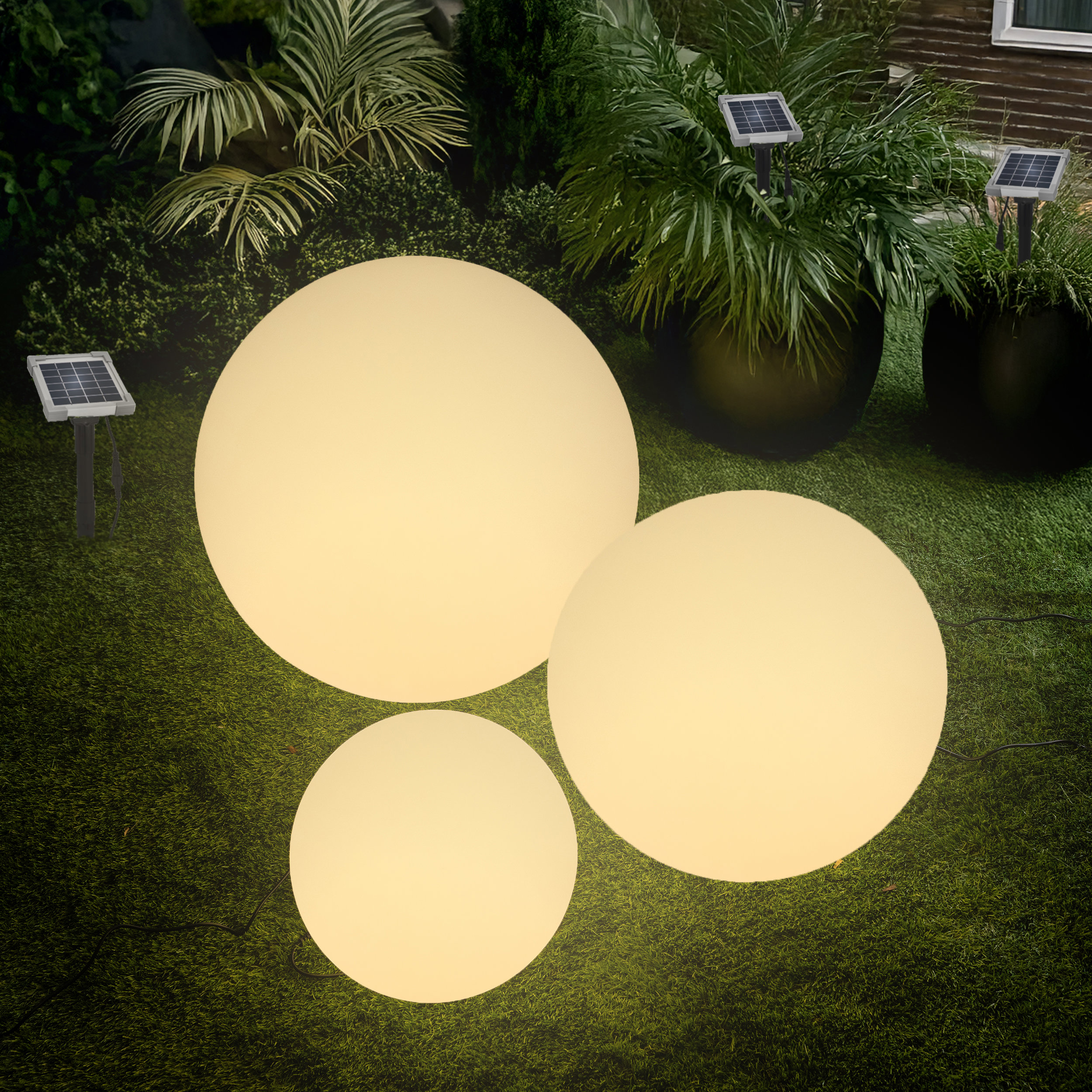 Solar Deko-Leuchtkugelset 30, 40 und 50 cm mit externem 2 W Solarmodul