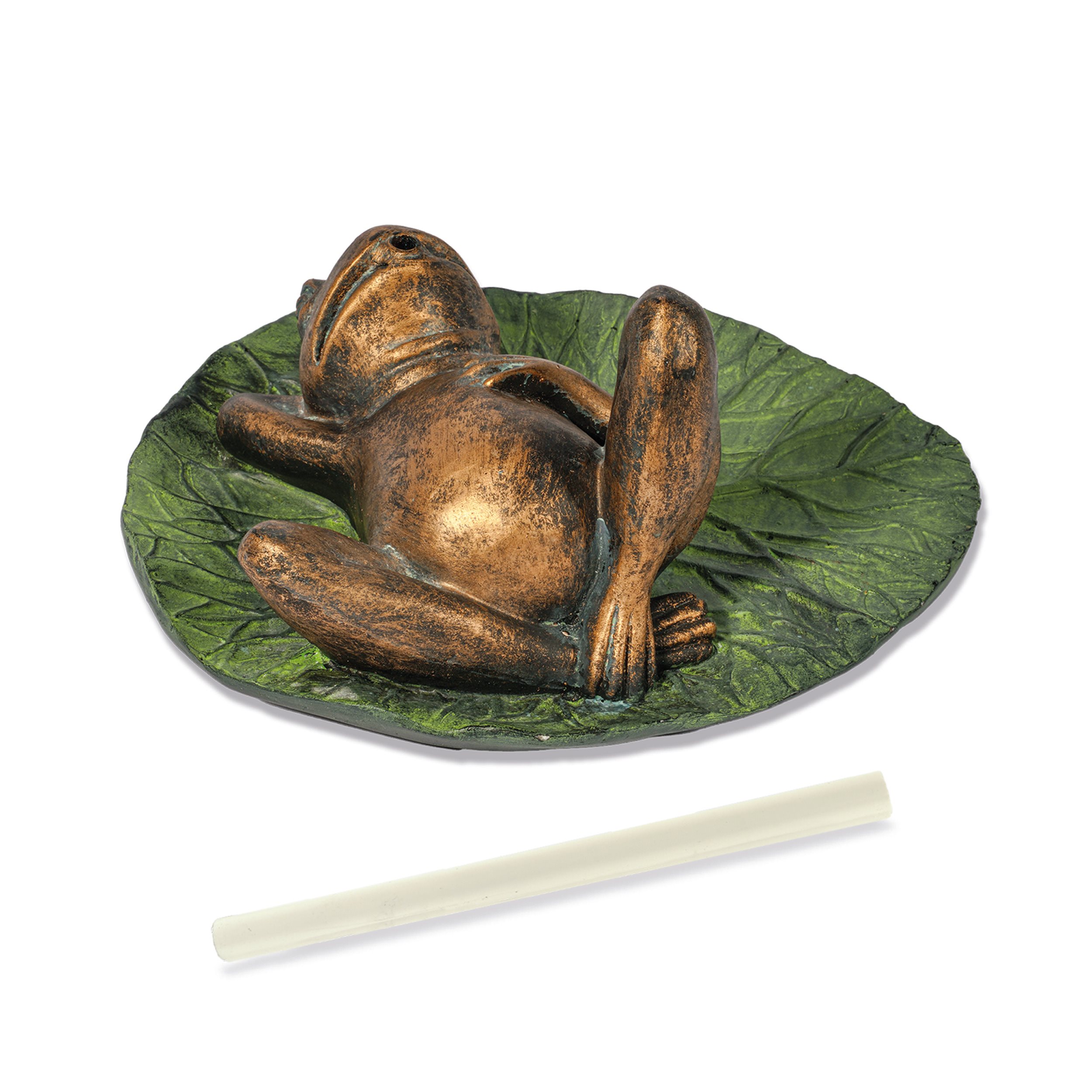 Wasserspeier-Figur Frosch liegend auf Seerosenblatt