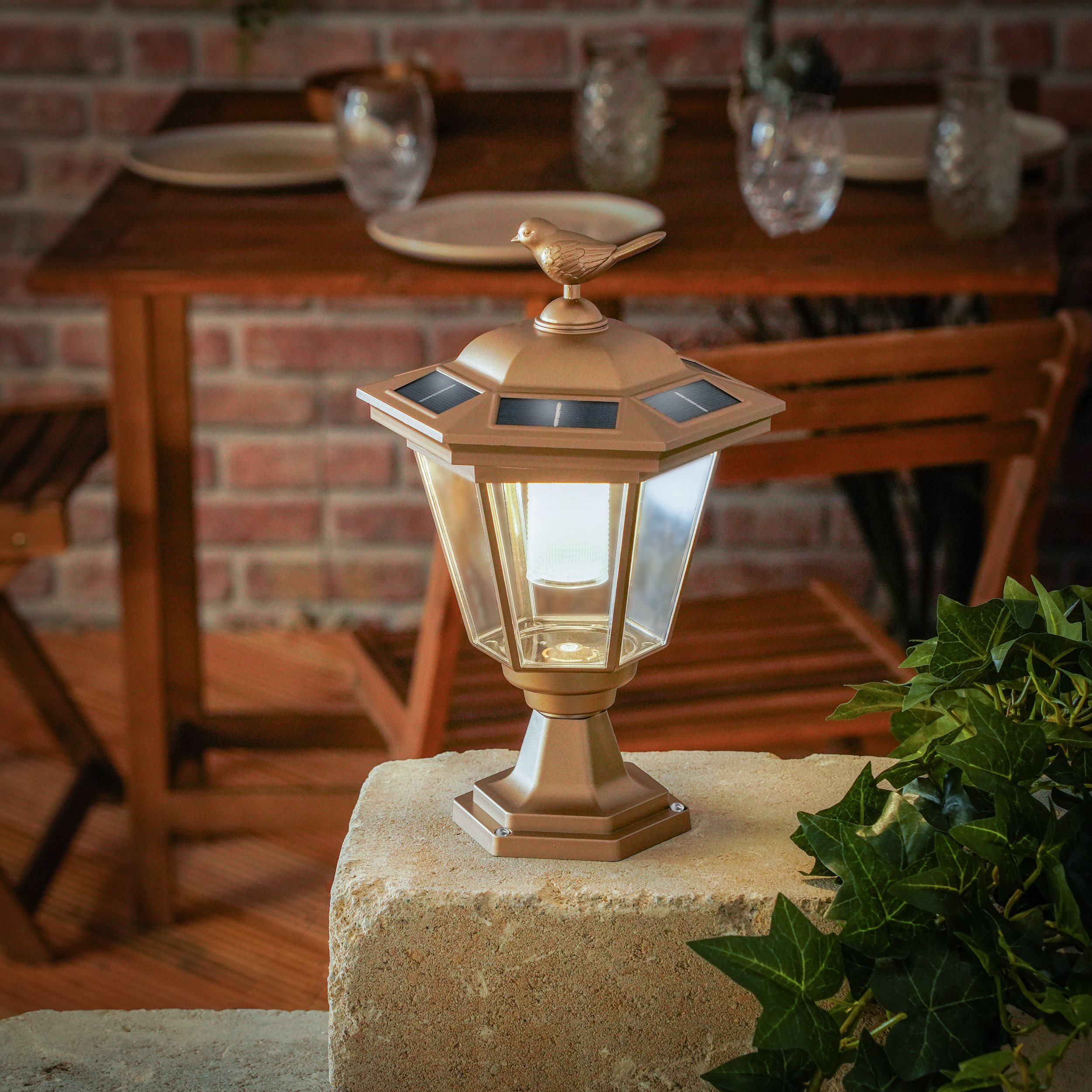 Dekorative Laternen-Sockelleuchte Tivoli, kupferfarben