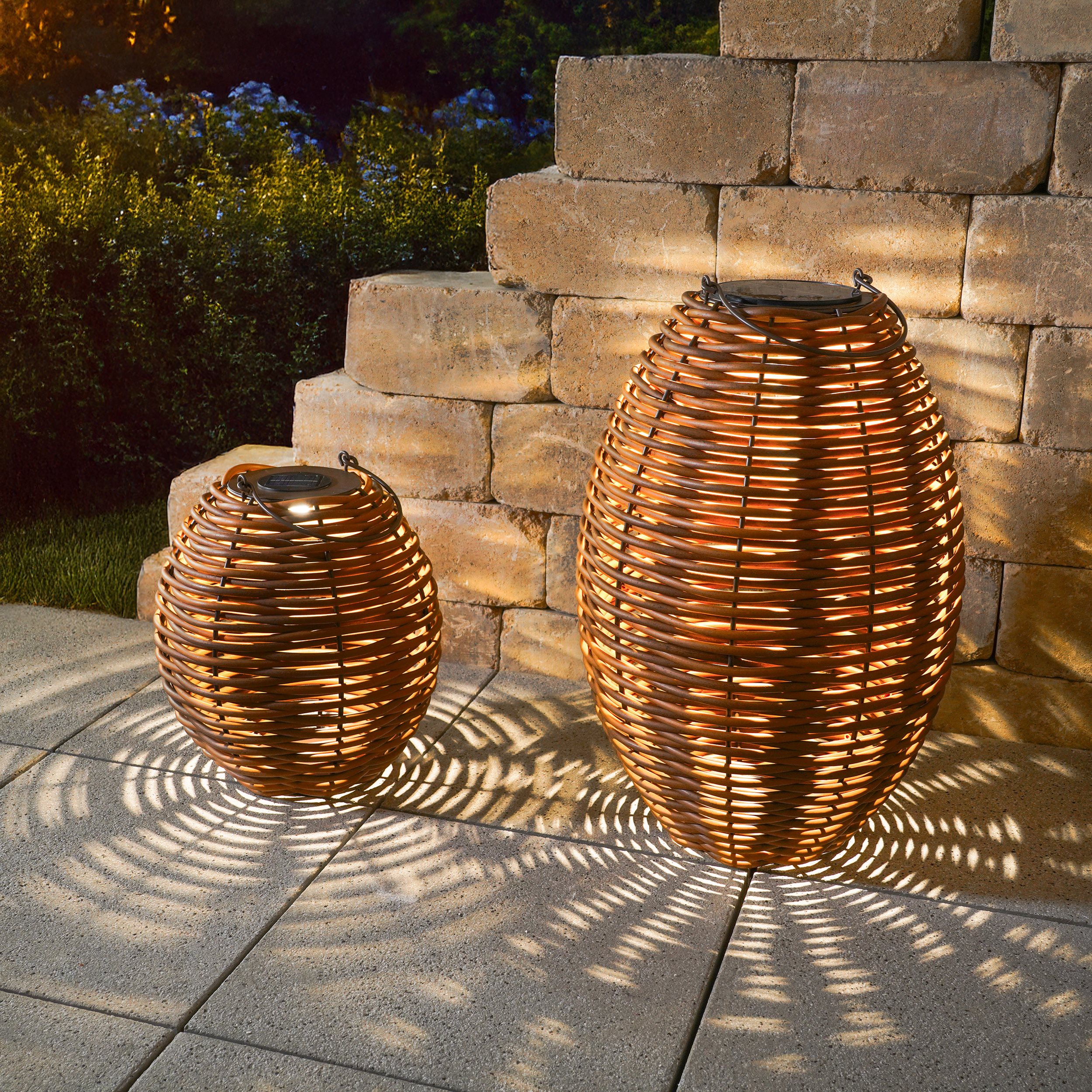 Solar Rattan Windlichter Victoria im 2er Set