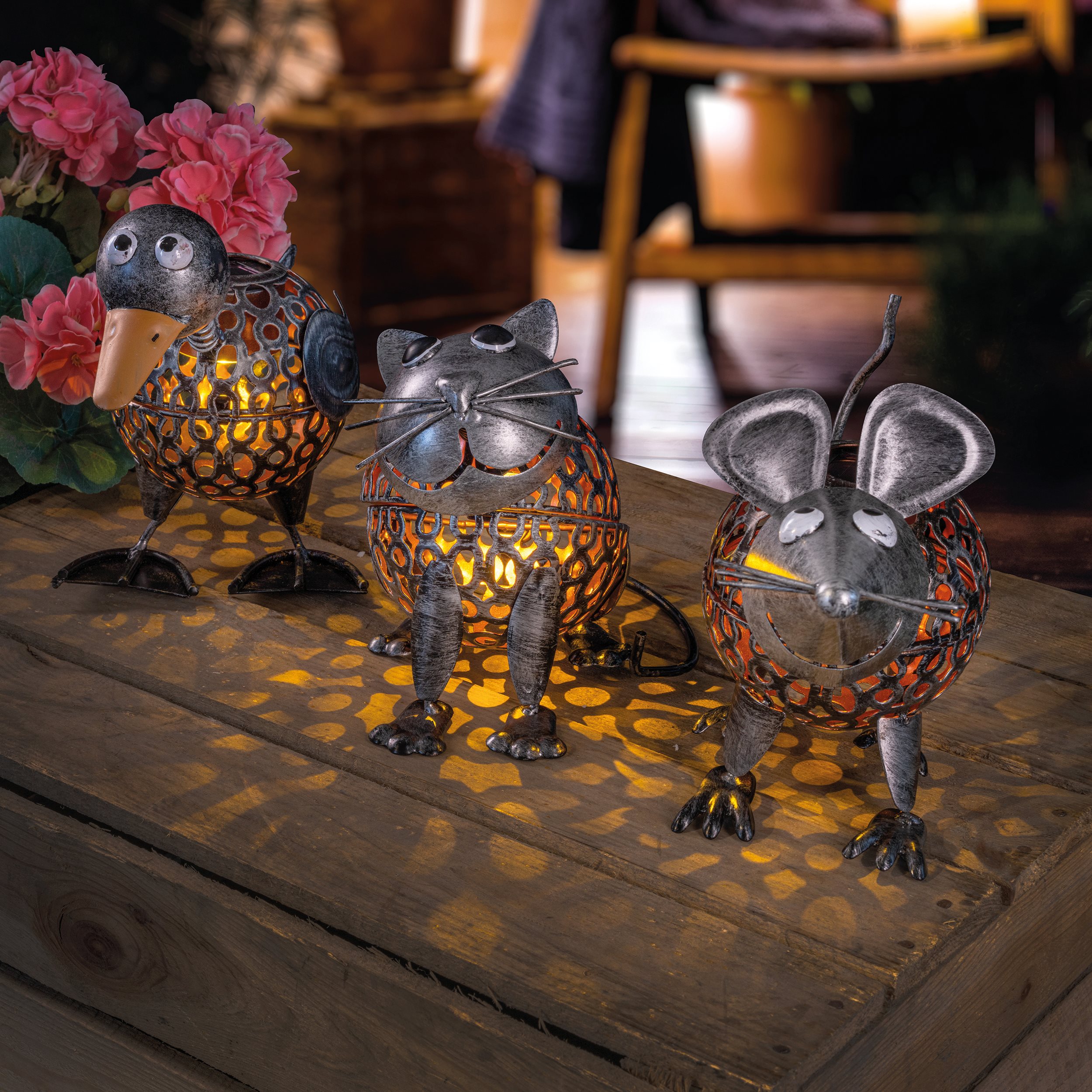 Solarfiguren Fipsi, Koko und Bommel im 3er-Set, silberfarben