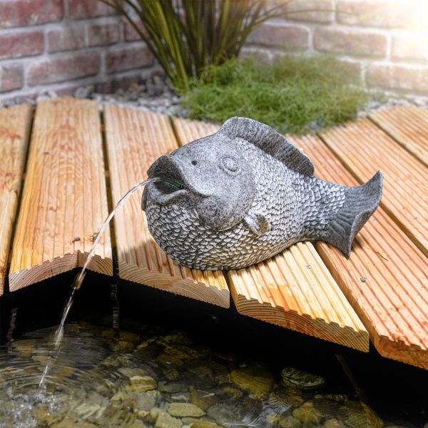 Solar Wasserspeier-Set "Fisch im Steindesign"