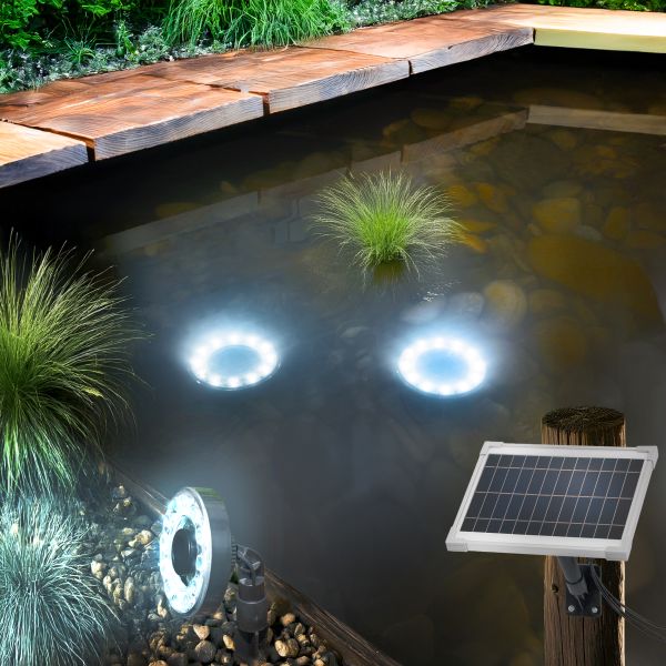 Solar Über- und Unterwasserstrahler mit 3 Multispots kalt weiß