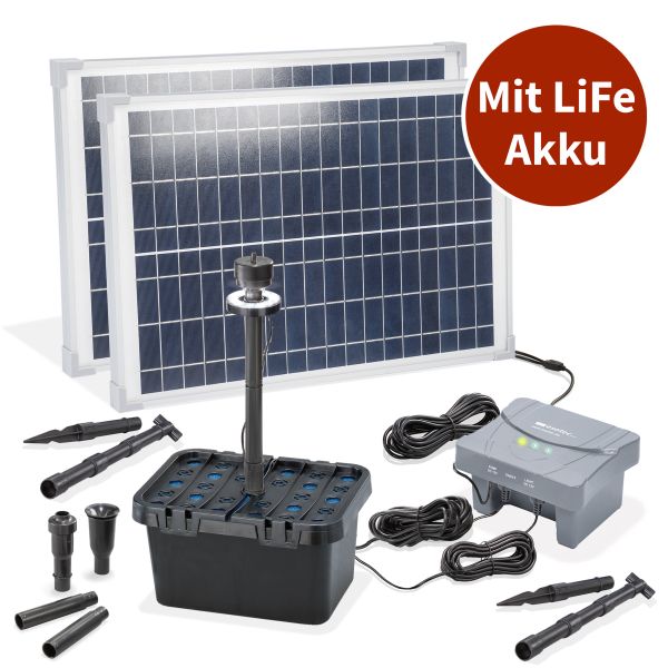Solar Teichfilterset Profi 50/1400 LED 12,8V/7,8Ah LiFe-Akku