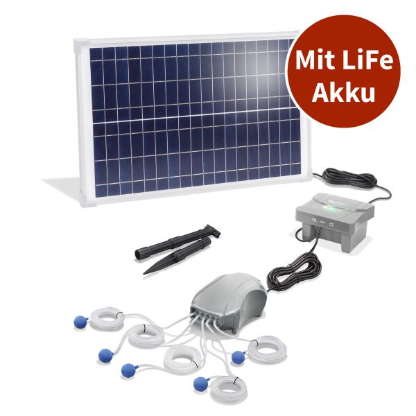 Solar Teichbelüfter Power 5 mit 25/600 mit 12,8 V/ 6Ah LiFe Akkuspeicher