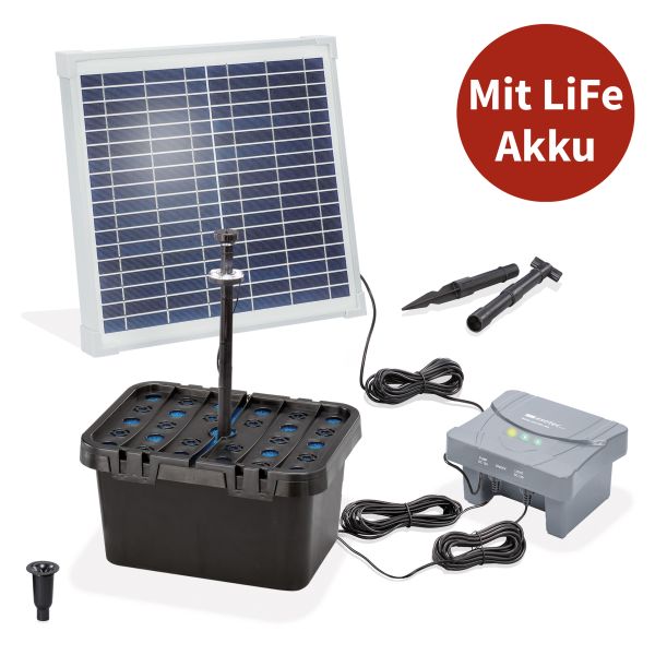 Solar Teichfilterset Profi 15/550 LED 12,8V/4Ah LiFe-Akku