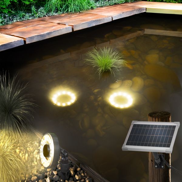 Solar Über- und Unterwasserstrahler mit 3 Multispots warm weiß
