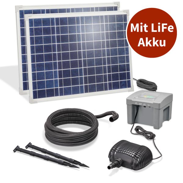 Solar Bachlaufpumpenset 100/4200 mit 12,8V/24Ah LiFe-Akkuspeicher