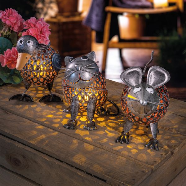 Solar-Figuren-Set Streichelzoo - 3 Tiere, silberfarben