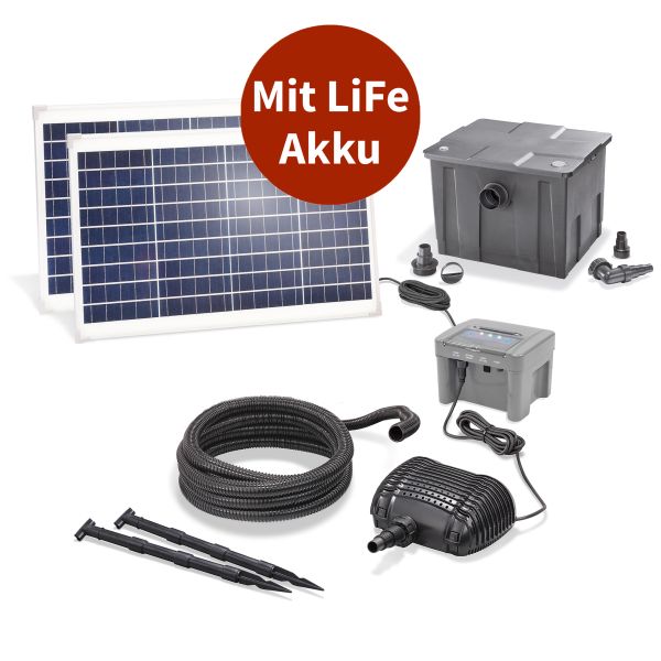 Solar Premium Teichfilterset 70/2800 mit 12,8V/12Ah LiFe-Akkuspeicher