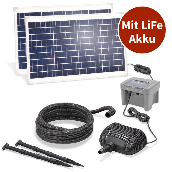 Solar Bachlaufpumpenset 70/2800 mit 12,8V/12Ah LiFe-Akkuspeicher