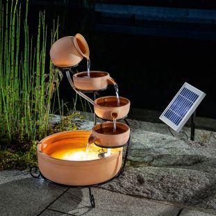 Solar Kaskadenbrunnen Lucca mit Akku und LED Licht
