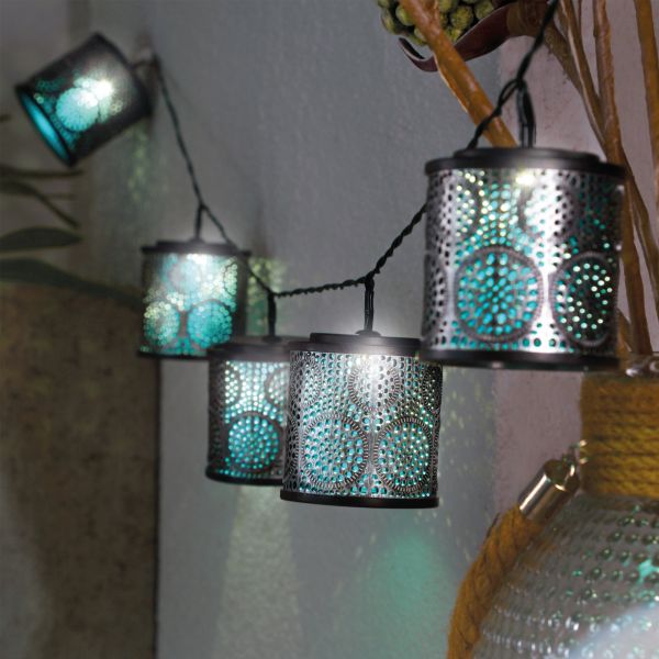 Laternen-Lichterkette Marokko - silber / eisblau, solarbetrieben