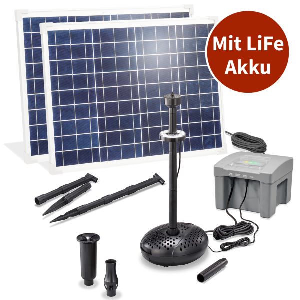 Solar Teichpumpenset 100/4000 LED mit 12,8V/24Ah LiFe-Akkuspeicher