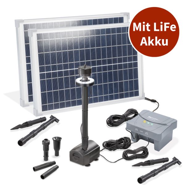 Solar Teichpumpenset 50/1400 LED mit 12,8V/7,8Ah LiFe-Akkuspeicher