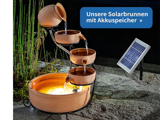 Solar Gartenbrunnen mit Akkuspeicher