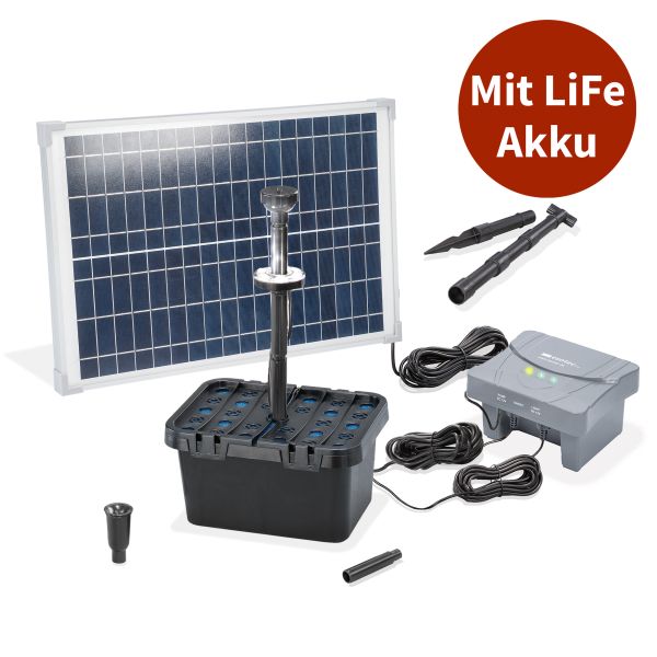 Solar Teichfilterset Profi 25/700 LED 12,8V/6Ah LiFe Akku