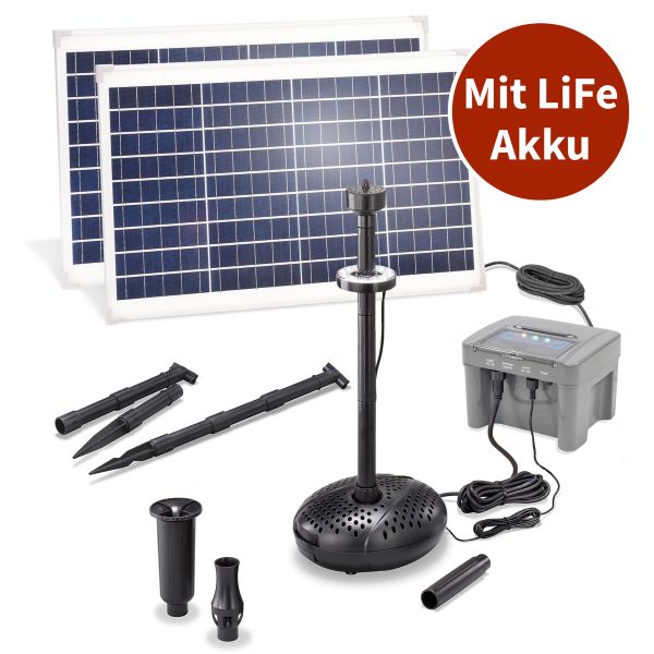 Solar Teichpumpenset 70/2800 LED mit 12,8V/12Ah LiFe-Akkuspeicher