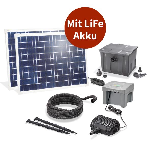 Solar Premium Teichfilterset 100/4200 mit 12,8V/24Ah LiFe-Akkuspeicher