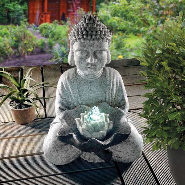 Solarbrunnen Buddha mit LED Beleuchtung