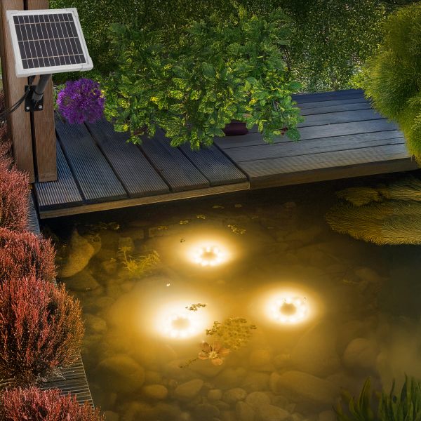 Solar Über- und Unterwasserstrahler mit 3 Superspots warm weiß