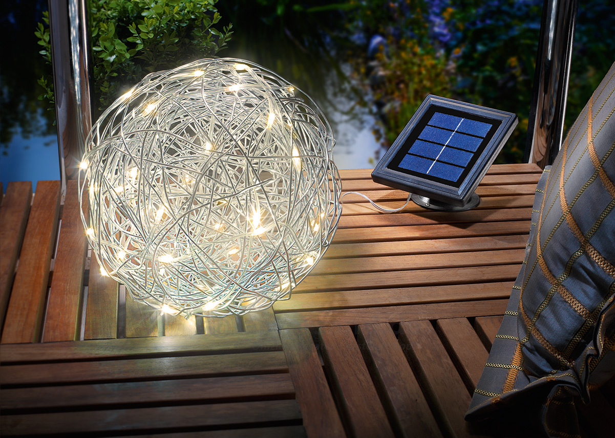 warmweiß LED Solar Hänge Kugel Lampe Ø 30 cm Kunststoff Garten Decken Leuchte 