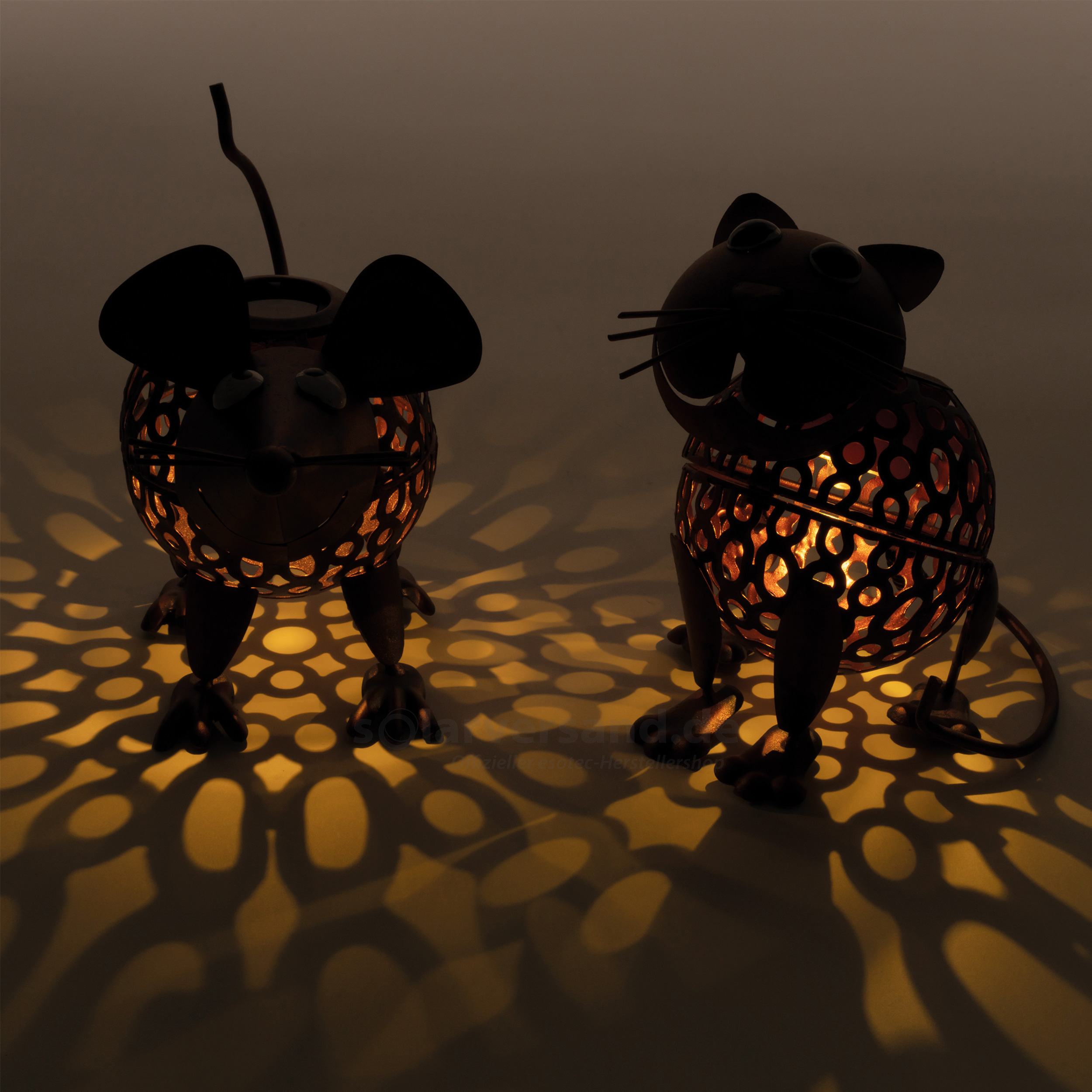 Solar Deko-Figuren Kiki und Leo - 2er-Set, kupferfarben