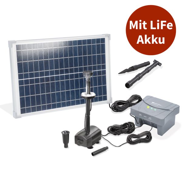 Solar Teichpumpenset 25/700 LED mit 12,8V/6Ah LiFe-Akkuspeicher