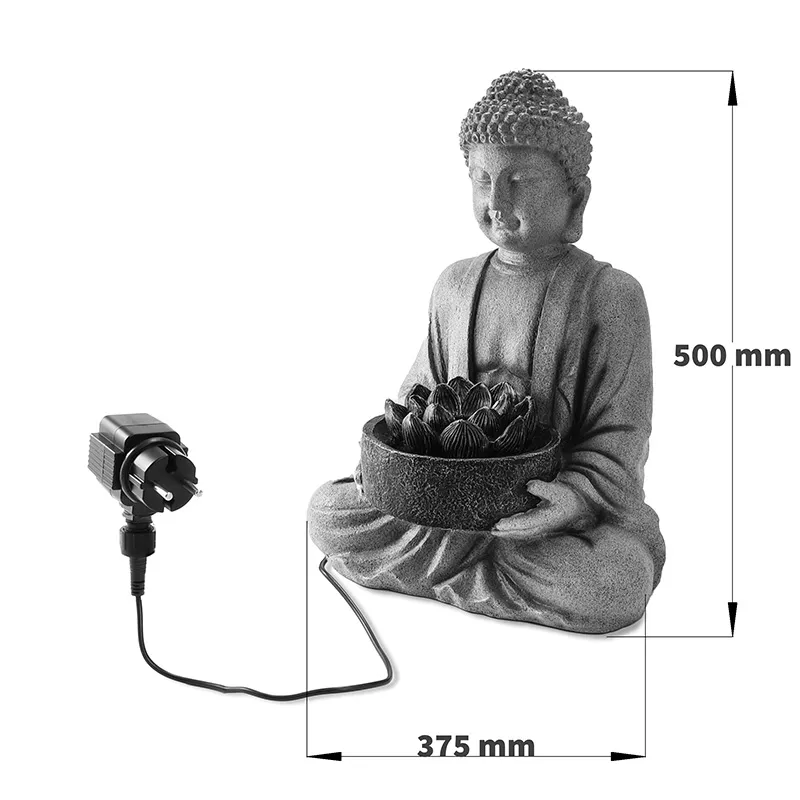 Zimmerbrunnen Buddha mit Bonsaibaum und Sandgarten beleuchtet 